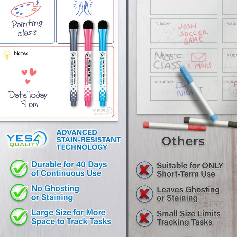 YES4QUALITY Magnetic Calendar - 16x12 Whiteboard - Dry Erase Calendar for Fridge - Monthly Refrigerator White Board Sheet with 3 Colorful Markers & Eraser, Meal Planner & Family Orgnanizer - by Yes4Quality - Image 5